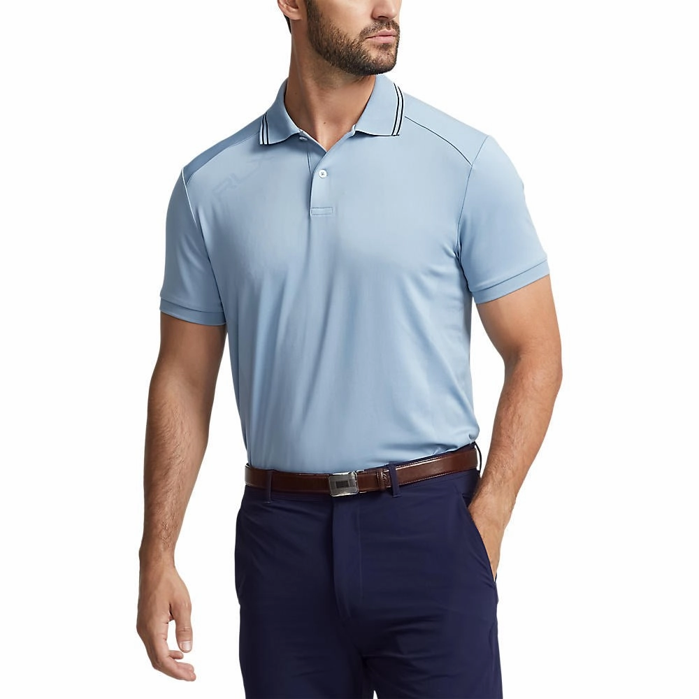 Anti Odor Technology Wrinkle Free Treatment RLX Ralph Lauren Performance Jacquard Golf Shirt - Vessel Blue