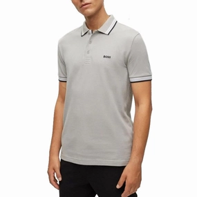Boss Paddy Cotton Pique Polo - Open Grey Bound Edge Detailing