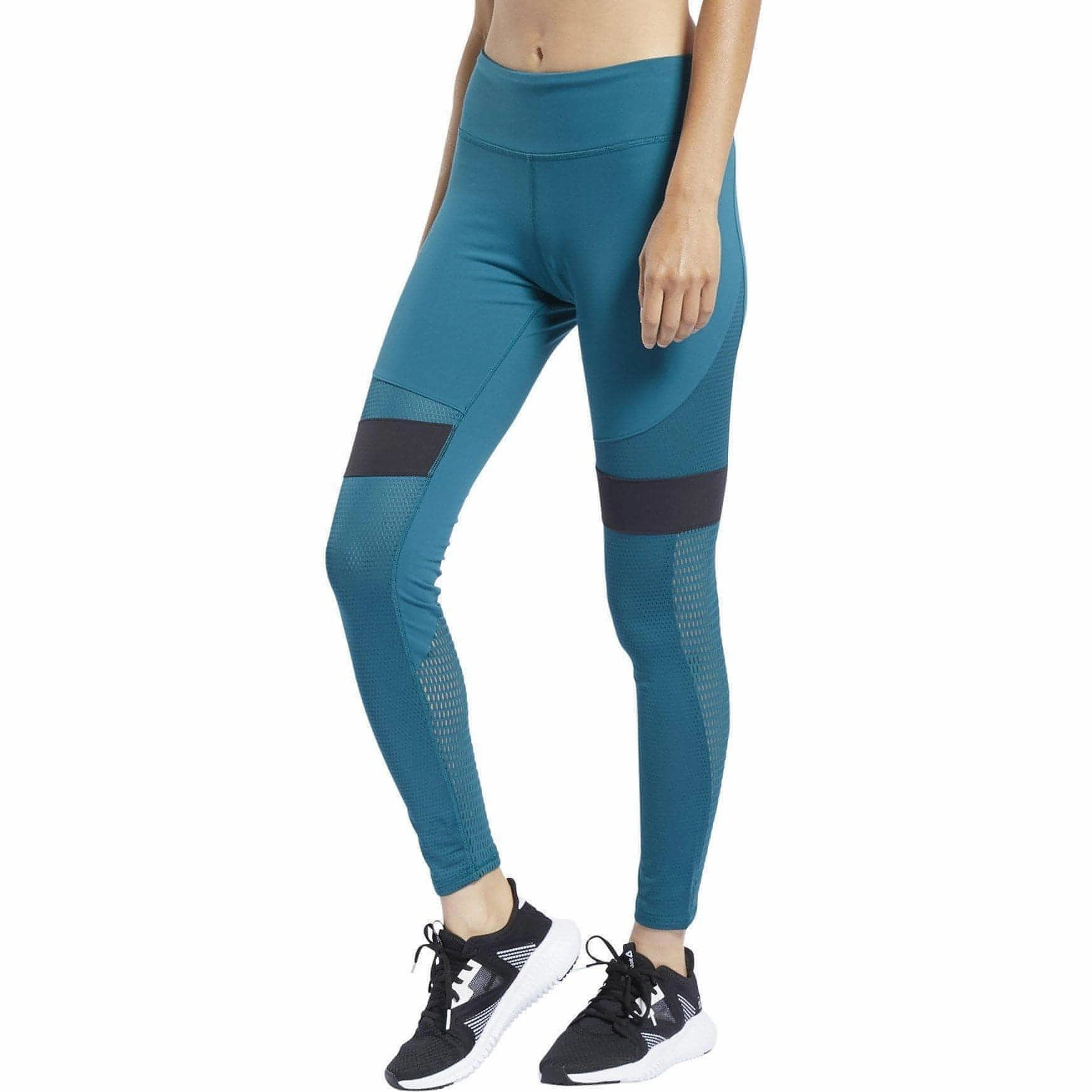 Fire Glow EcoFriendlyTextile Reebok LUX 2.0 Mid Rise Womens Long Training Tights - Blue