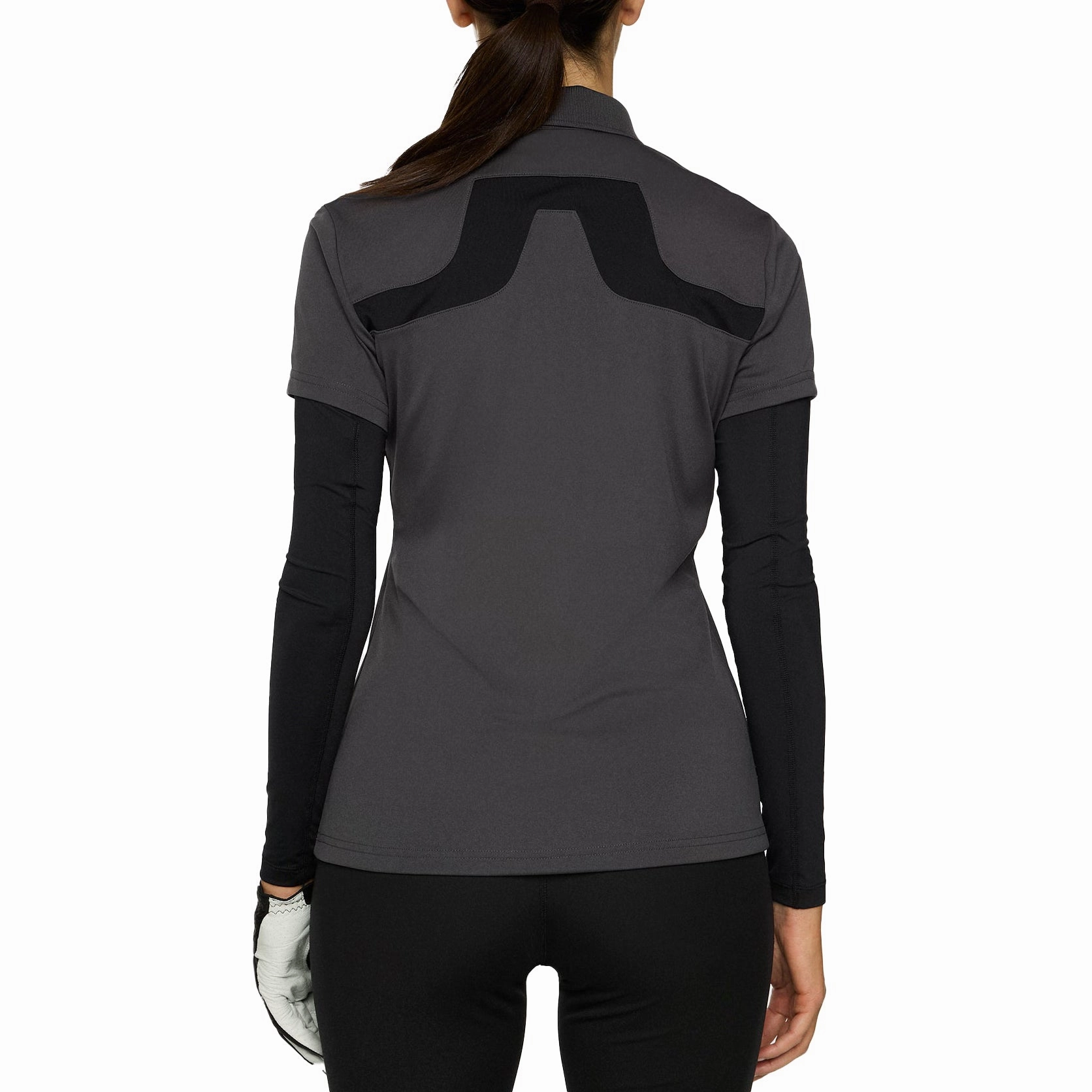 J.Lindeberg Women's Cassie Golf Polo Shirt - Asphalt Soft Jersey Fabric Summer Staple