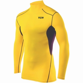 TCA HyperFusion Thermal Mock Neck Mens Long Sleeve Compression Top - Yellow Dairy Quilt