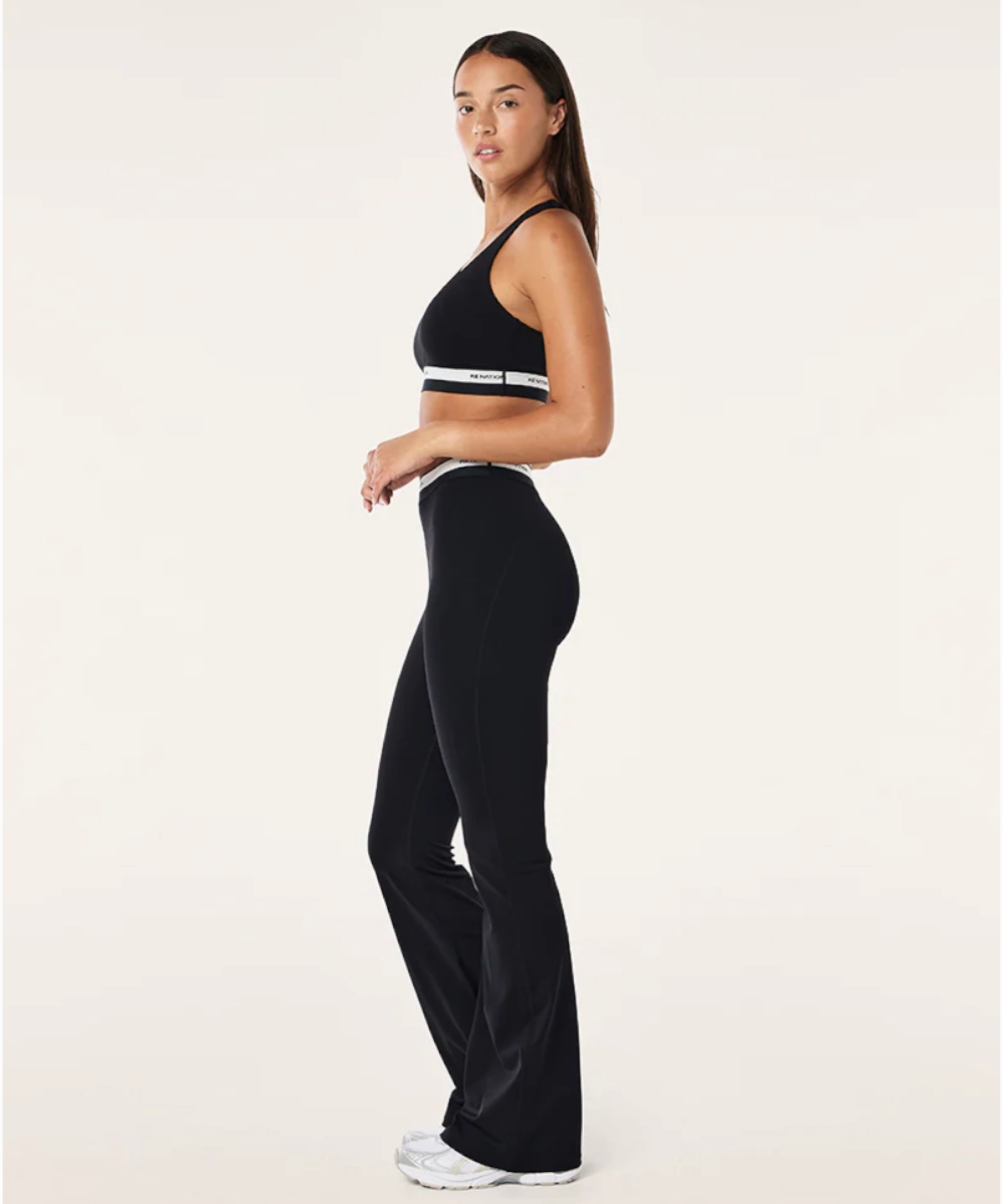 DoubleLayerReinforcement WrinkleFreeFabric P.E Nation Avant Flare Legging (Black/Whisper White)