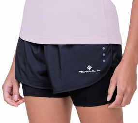Ronhill Core Twin 2 In 1 Womens Running Shorts - Black Eco Friendly Dye Process tall sizing