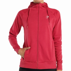 Gymshark Zip Up Womens Training Hoody - Red Minimal Mood Durable Stitching