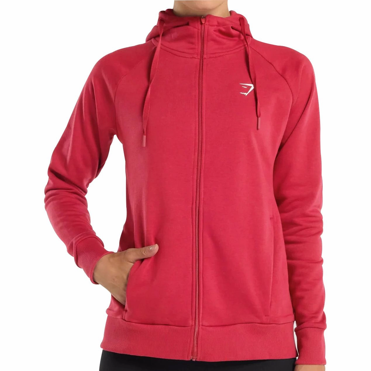 Gymshark Zip Up Womens Training Hoody - Red Minimal Mood Durable Stitching