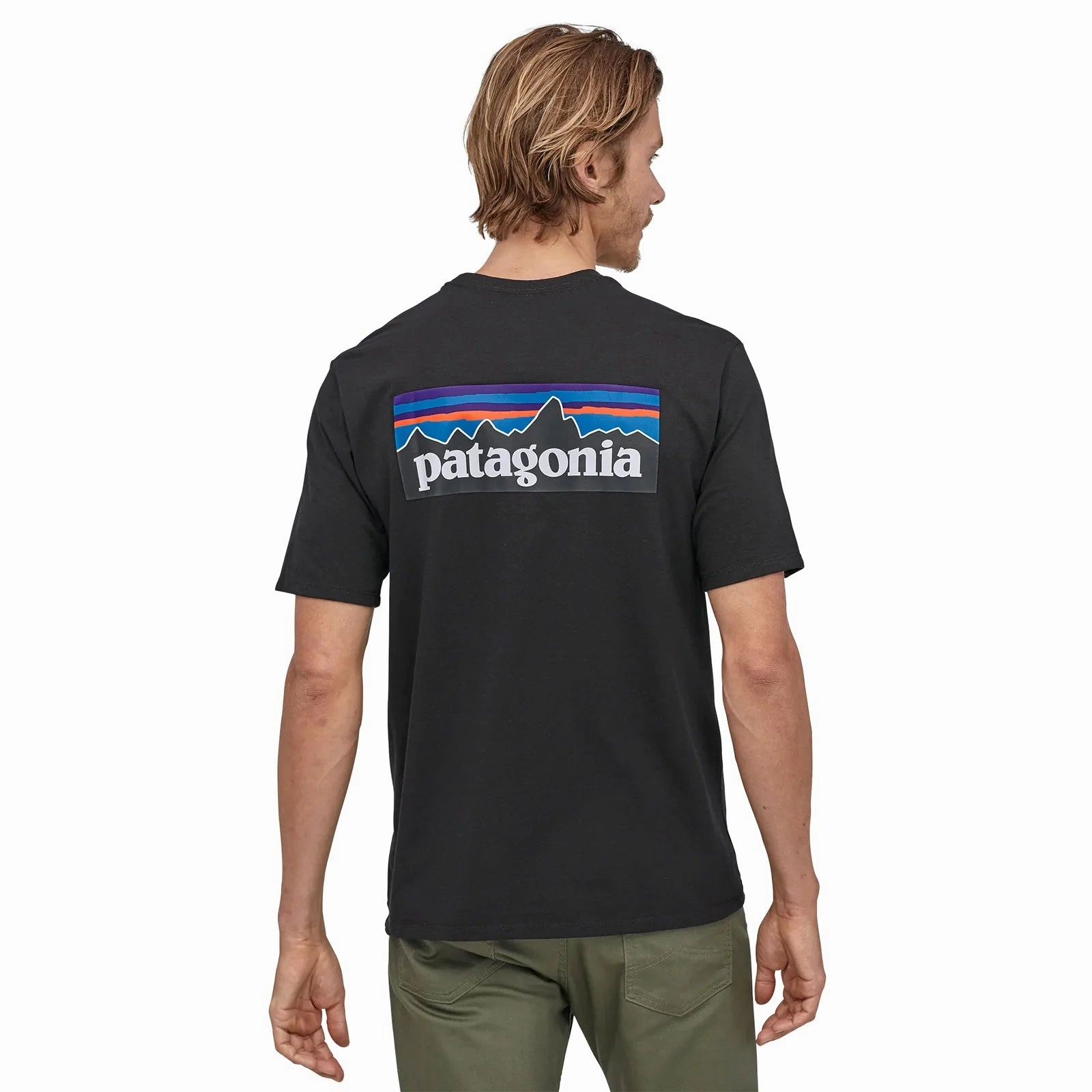 Patagonia Men's P-6 Logo Responsibili Tee Black Flexible Waistline wrinkle free
