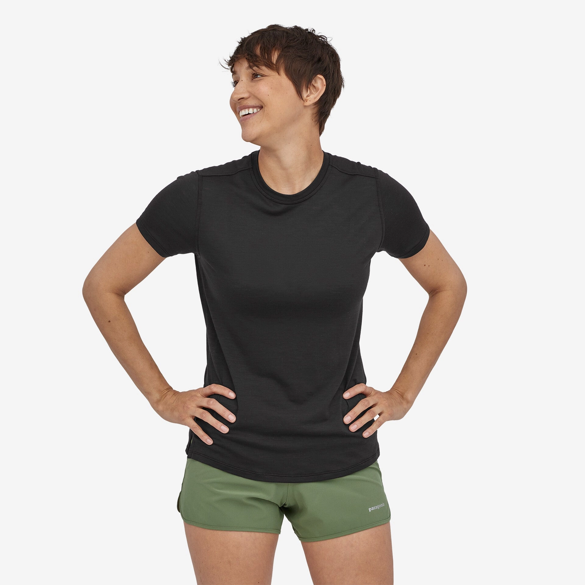 Vented Panels Sharp Cut Patagonia Women's Capilene Cool Merino Tee Black