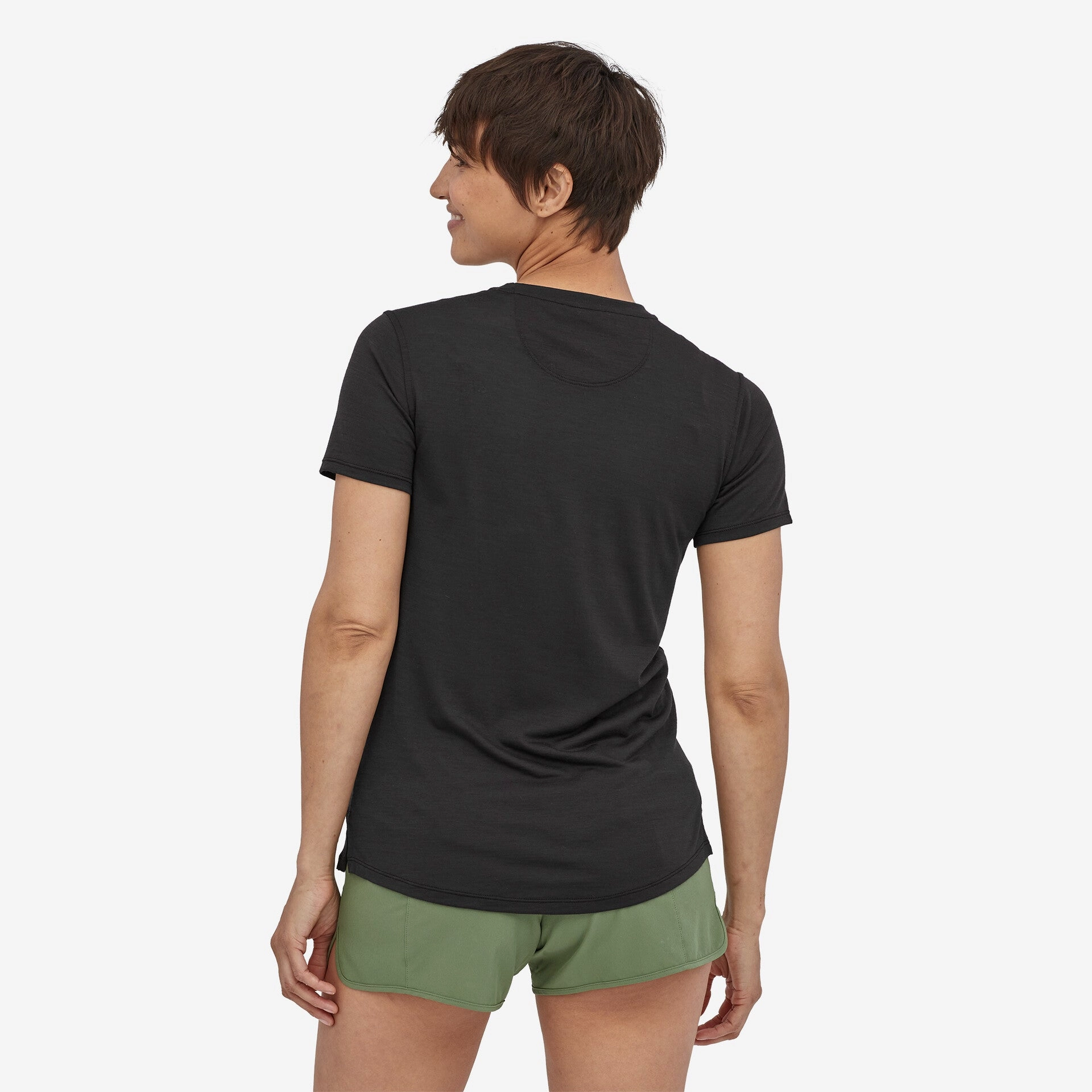 Patagonia Women's Capilene Cool Merino Tee Black NonIrritating Seams Smart Wear