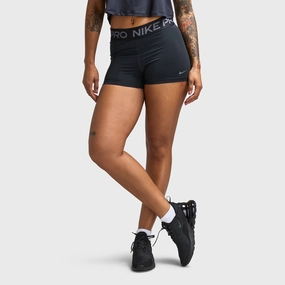 Glide On Waist System Secure Zipper Closure Nike Pro Women's 3" Shorts Black / Grey