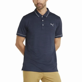Puma Cloudspun Monarch Golf Shirt - Navy Blazer Heather/ High Rise Golf Ready Athletic Cut