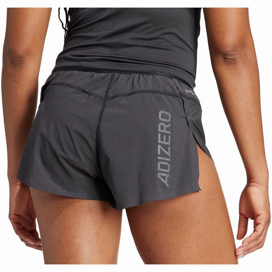 Sweat Resistant Fabric Odor Lock Technology adidas Adizero Womens Split Running Shorts - Black