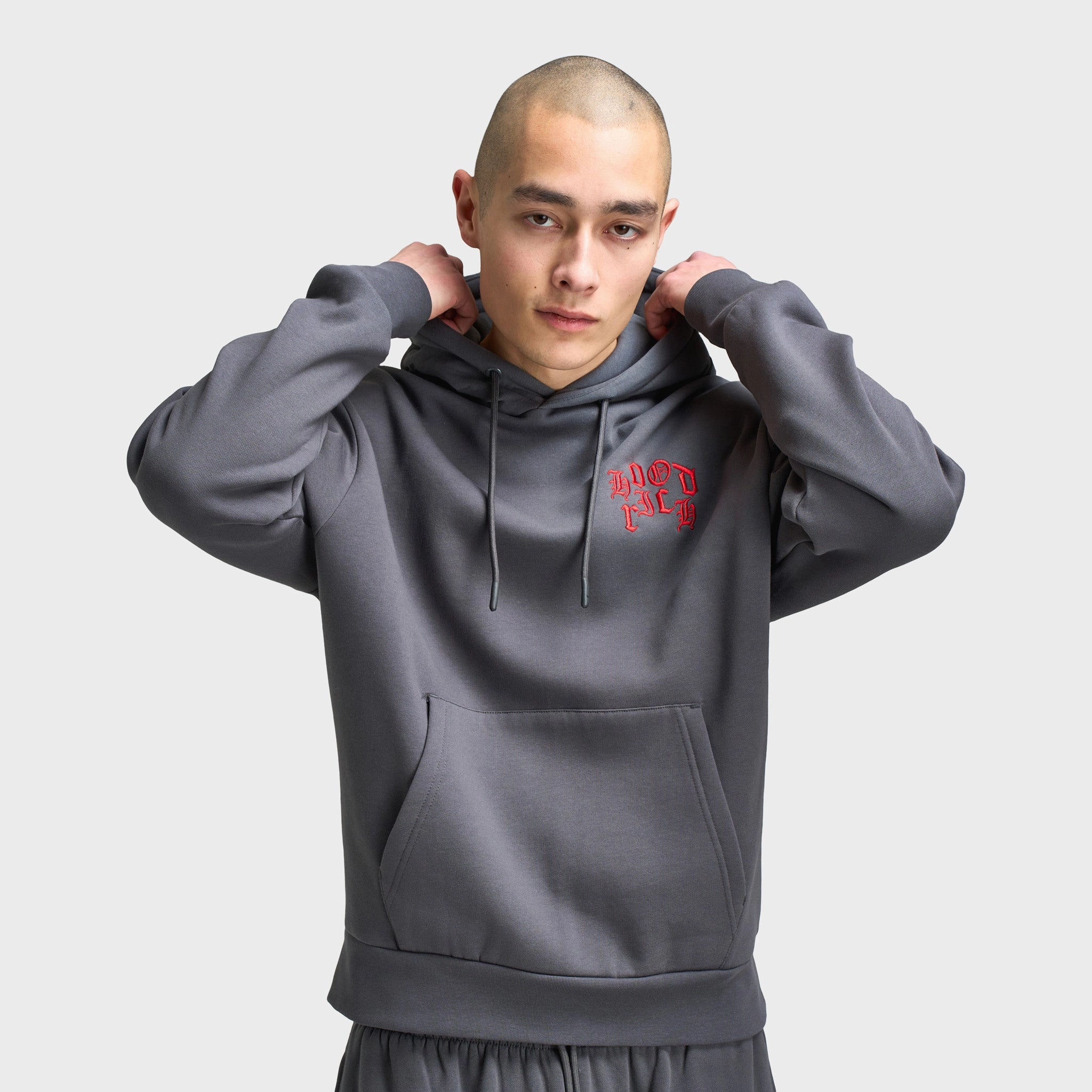 CompactPacking Waterproof Stitch Details Hoodrich Crown Oversized Pullover Hoodie Asphalt / Lychee