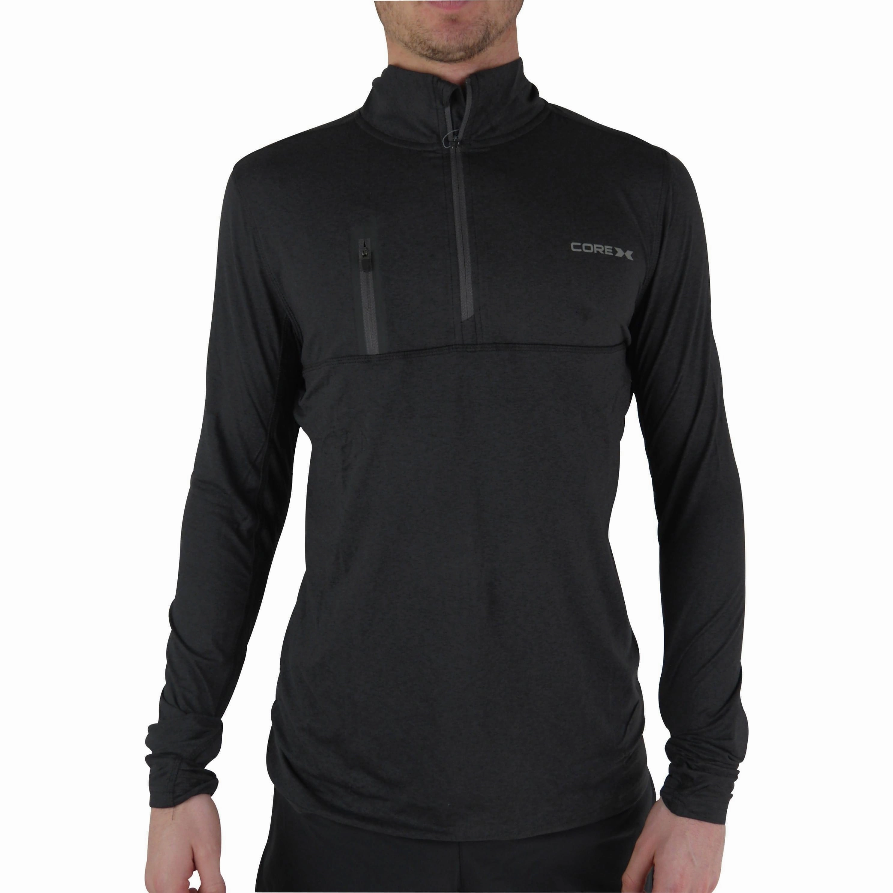 Dark Shade Cuffed edge CoreX Fitness Half Zip Long Sleeve Mens Running top - Black