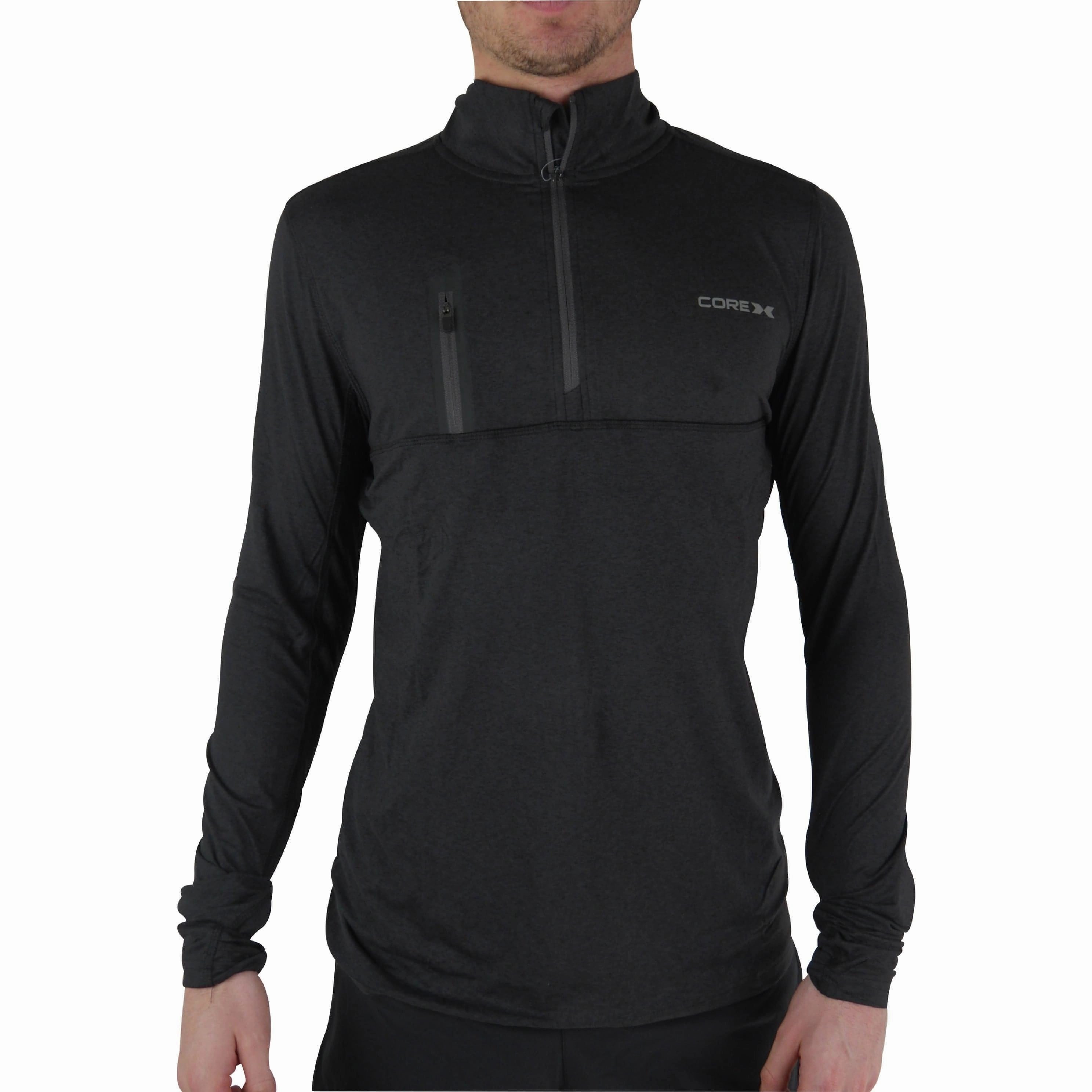 Travel - wear Button up CoreX Fitness Half Zip Long Sleeve Mens Running top - Black
