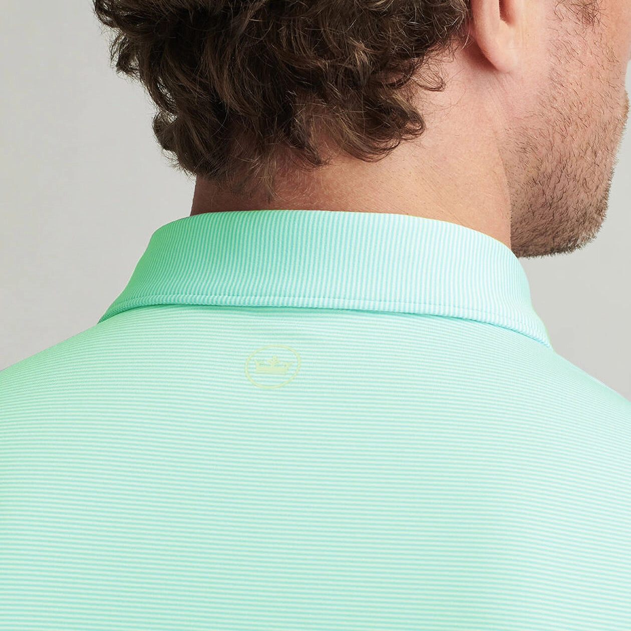 Peter Millar Jubilee Performance Jersey Polo Golf Shirt - Pear Tart Moisture wicking Collar Stay Slots