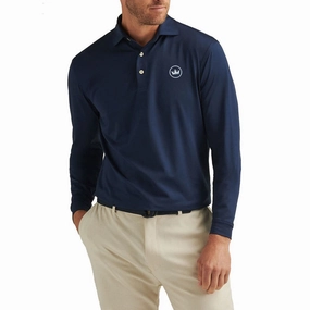 Peter Millar Performance Stretch Jersey Long Sleeve Golf Shirt - Navy Stylish Comfort Dressy Casual