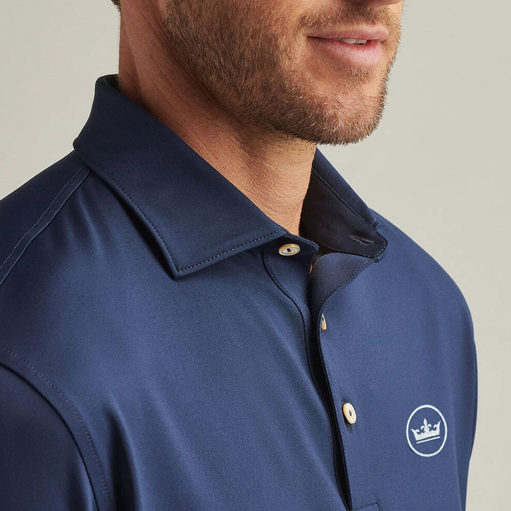 Peter Millar Performance Stretch Jersey Long Sleeve Golf Shirt - Navy Button Down Collar SoftTouch Collar Lining