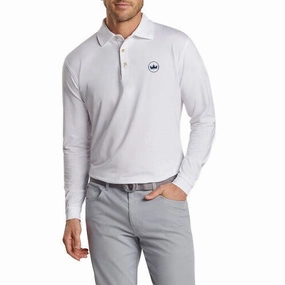 TwoTone Fabric Blend Peter Millar Performance Stretch Jersey Long Sleeve Golf Shirt - White