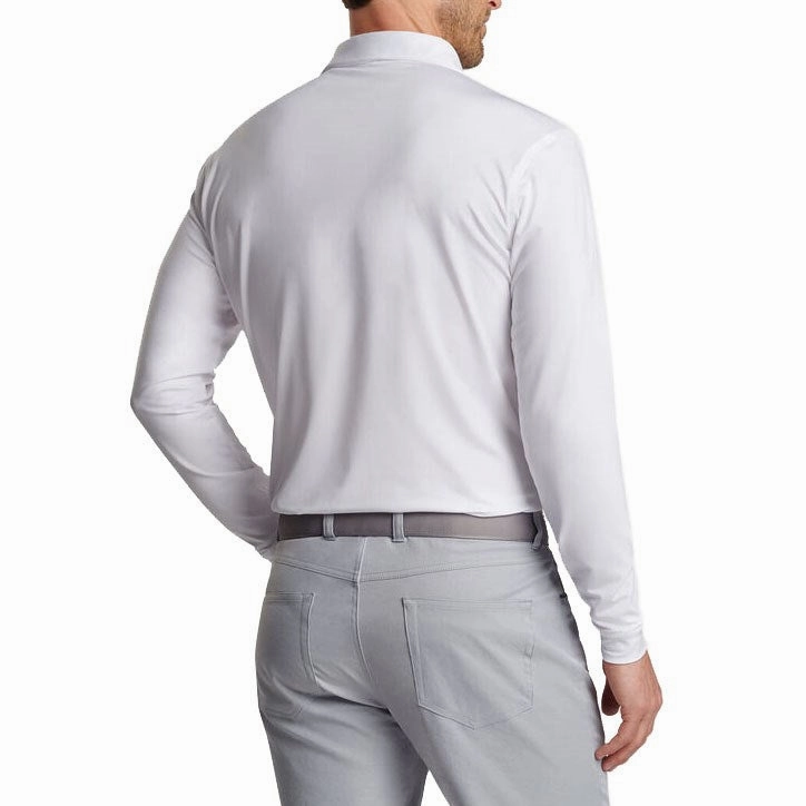 Peter Millar Performance Stretch Jersey Long Sleeve Golf Shirt - White Lightweight Feel Everyday Basic