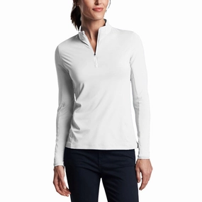 Yarn Dyed Collar FourButton Placket Peter Millar Women's Lightweight Crown Sun Golf Shirt - White