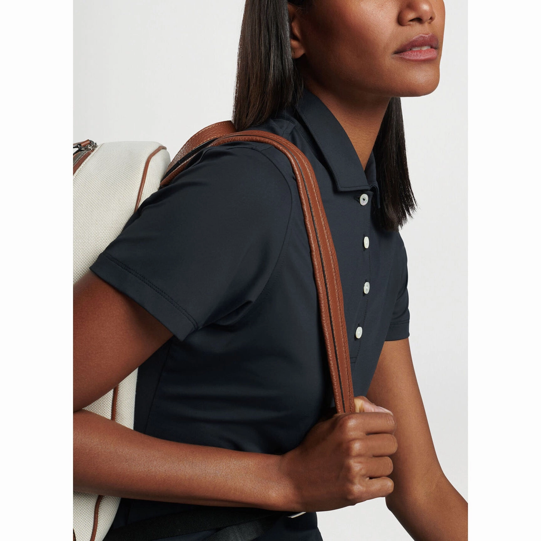 Peter Millar Women's Performance Stretch Jersey Golf Shirt - Black Breathable Underarm Vents