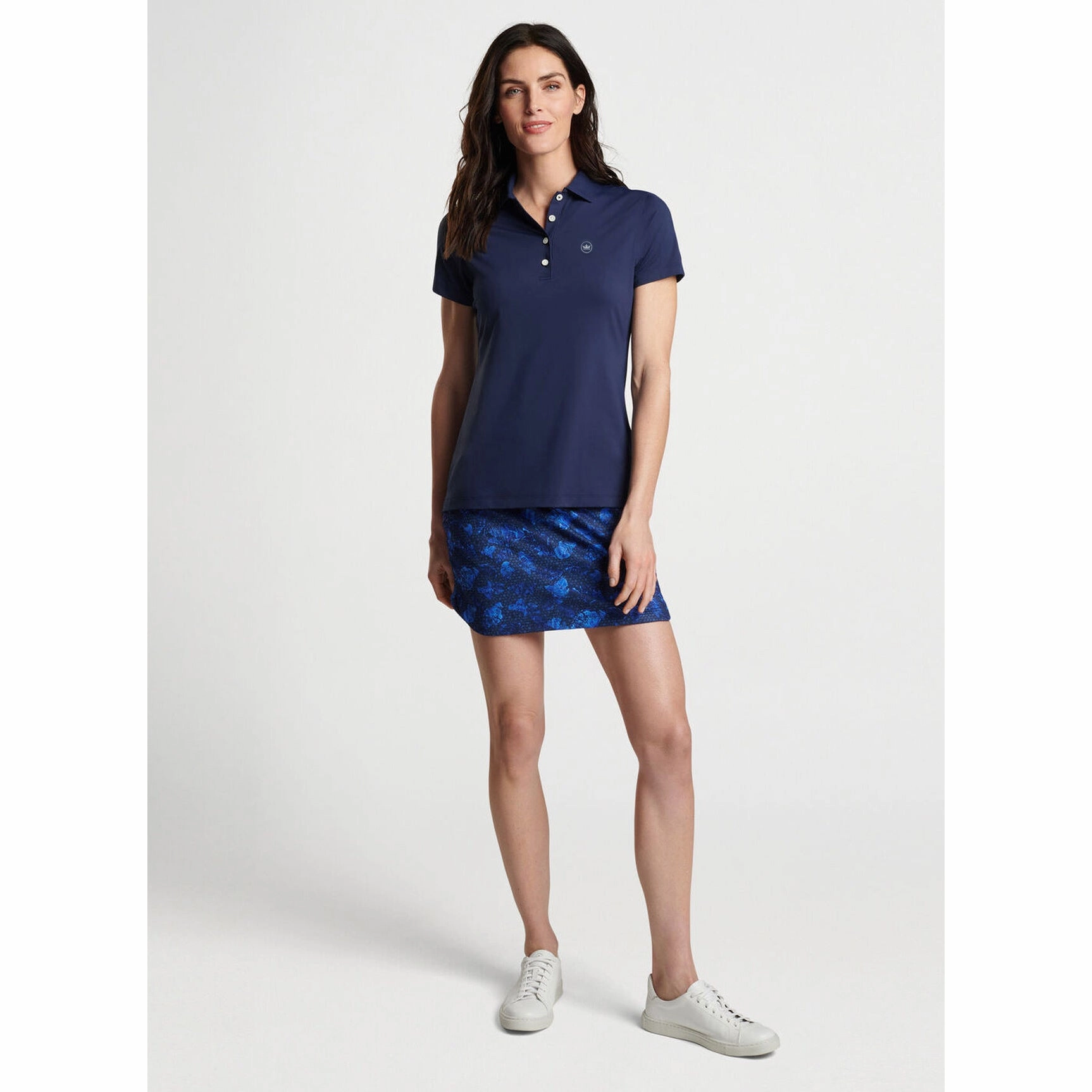 Peter Millar Women's Performance Stretch Jersey Golf Shirt - Navy Heather Effect Weaving All-day Comfort