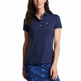 Peter Millar Women's Performance Stretch Jersey Golf Shirt - Navy Flatlock stitching