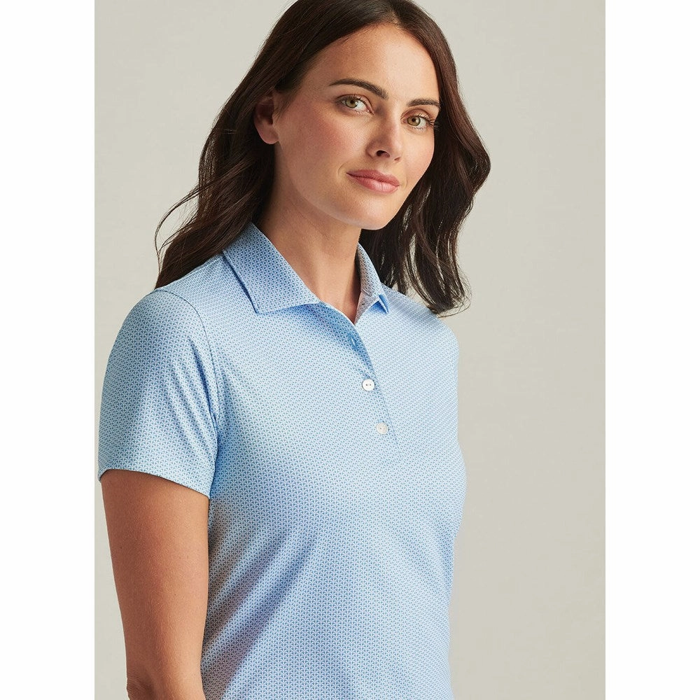 Seamless Shoulder Peter Millar Women's Trillium Neat Performance Stretch Jersey Golf Shirt - Cottage Blue