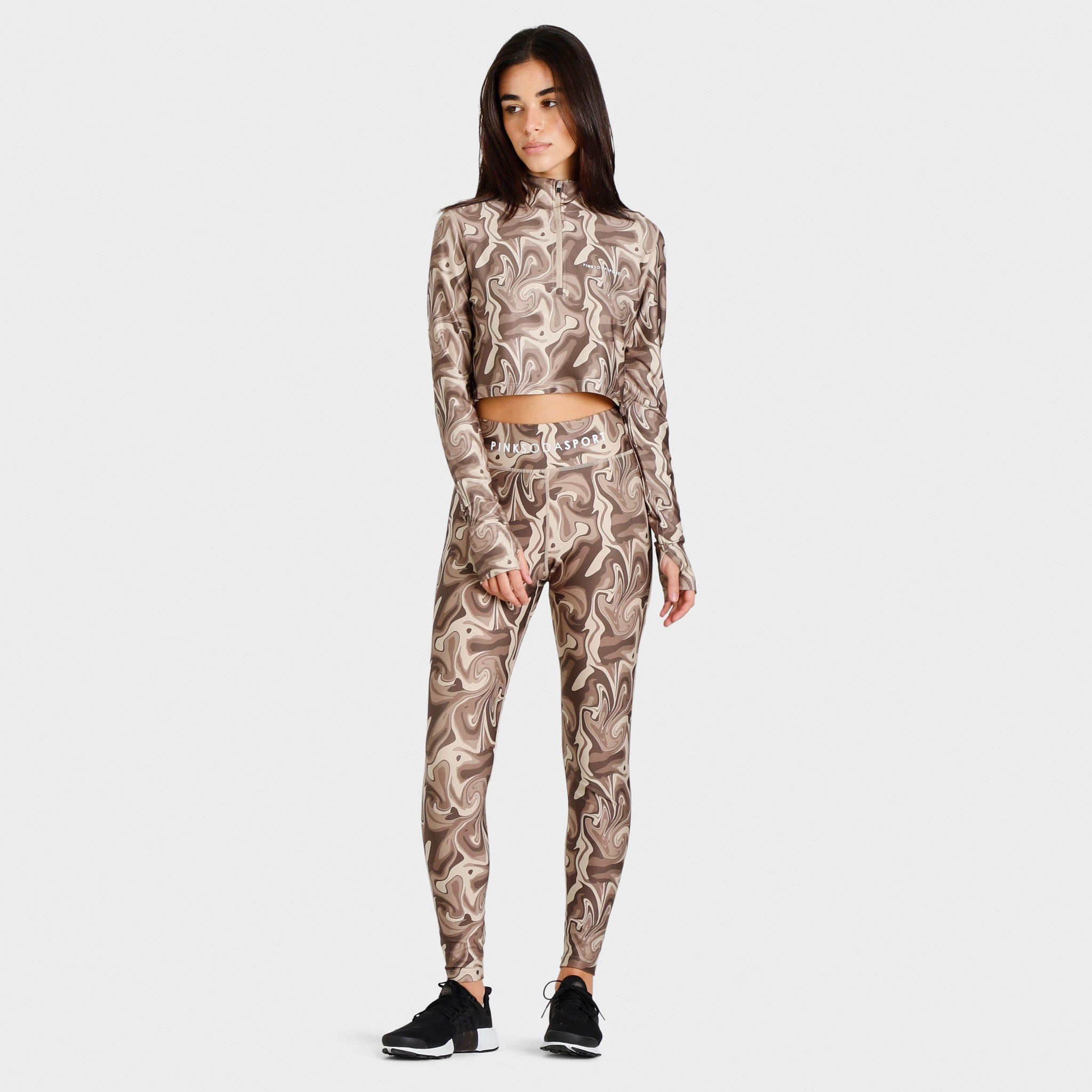 Custom Pink Soda Sport Women's Swirl Tights Fossil / Light Taupe - Sandshell