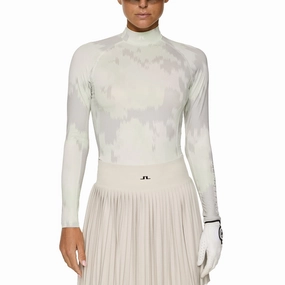 J.Lindeberg Women's Ella Print Compression Golf Shirt - Warp Ambrosia AntiPilling Technology Sweat Absorbing