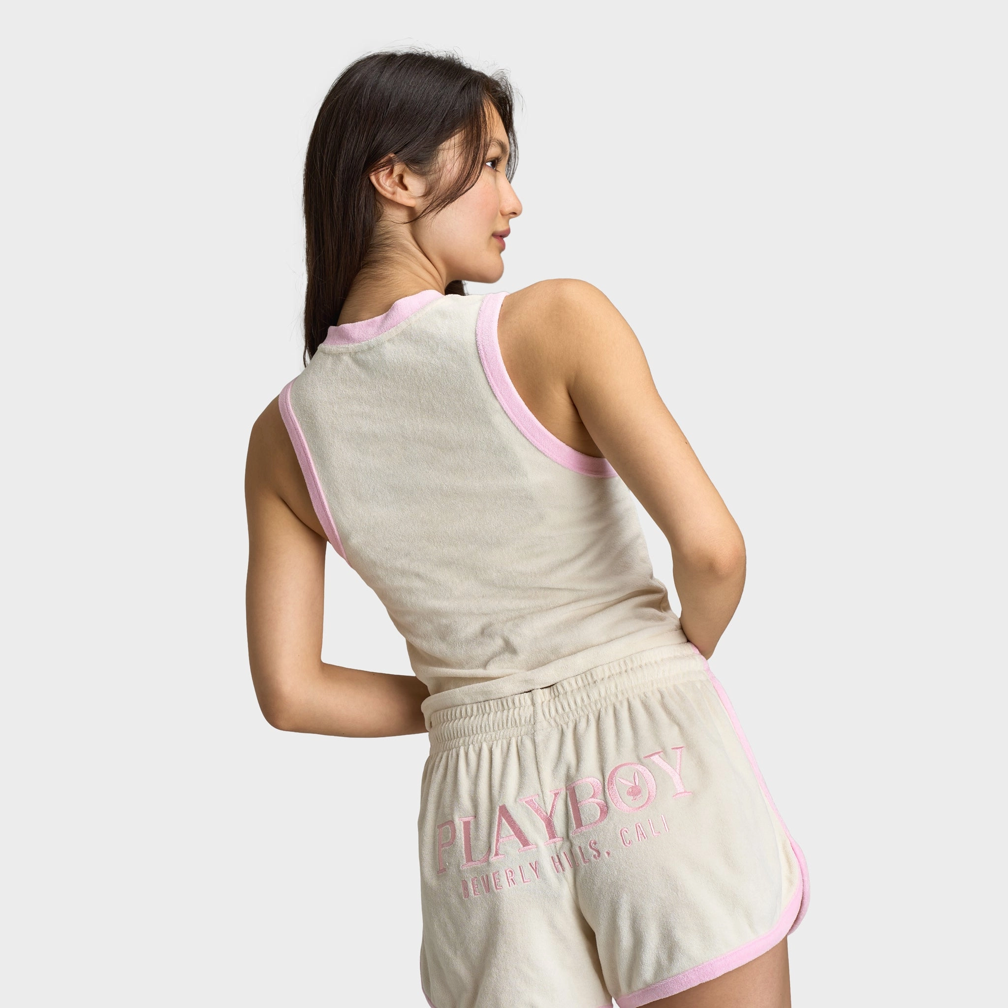 Playboy Casa Quarter Zip Terry Tank Top Off White / Pinkesque Outdoor Gear