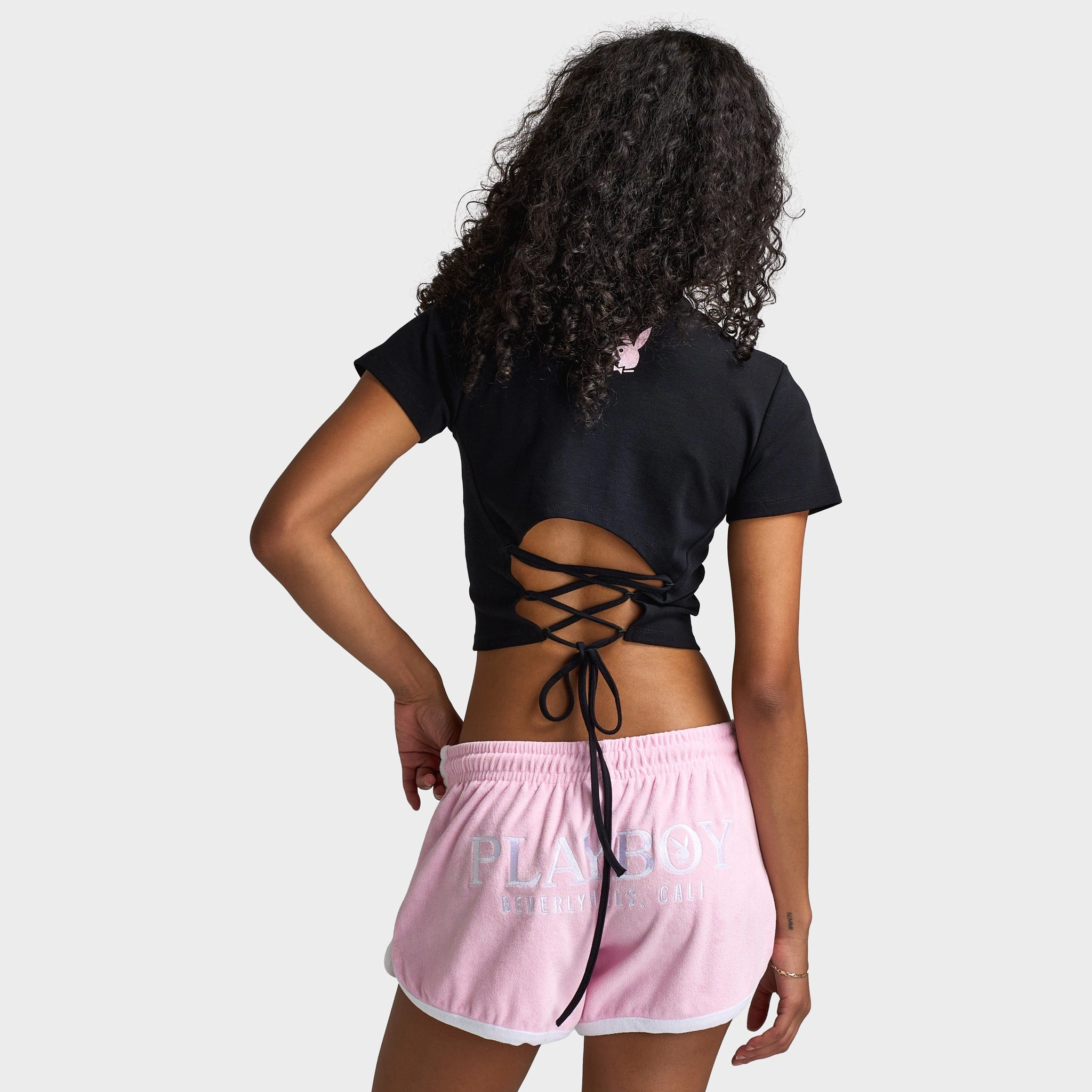Playboy Casa Tie Back Baby Tee Black / Pinkesque Sustainable production TemperatureControl Fabric