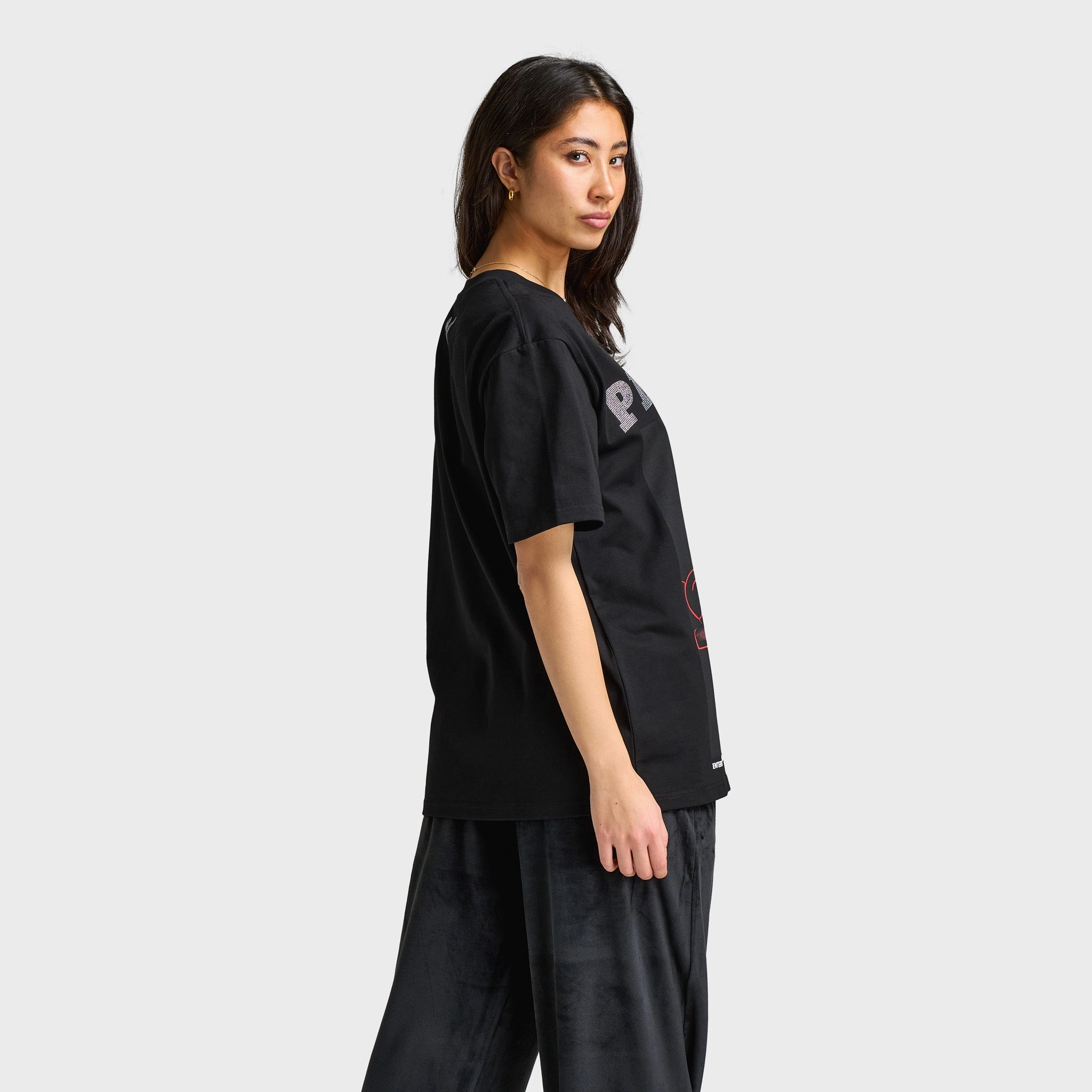 Street Trendy Versatile Layering Playboy Chastity Samone Diamonte Tee / Black