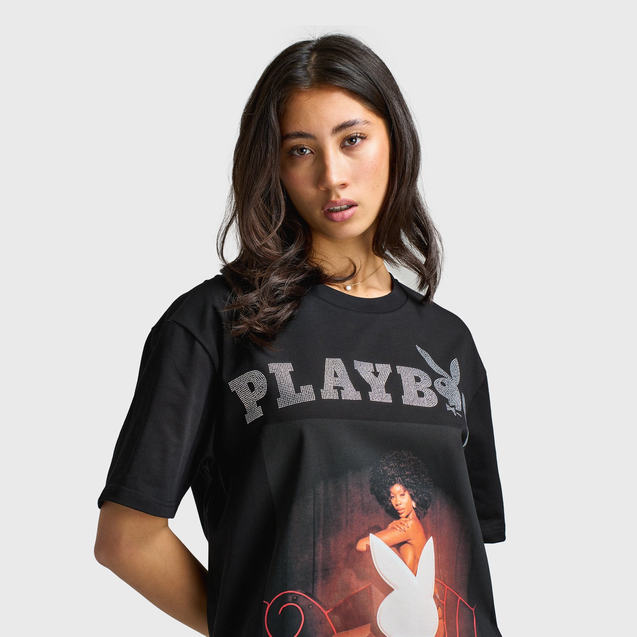 Zero Waste Production soft fit Playboy Chastity Samone Diamonte Tee / Black