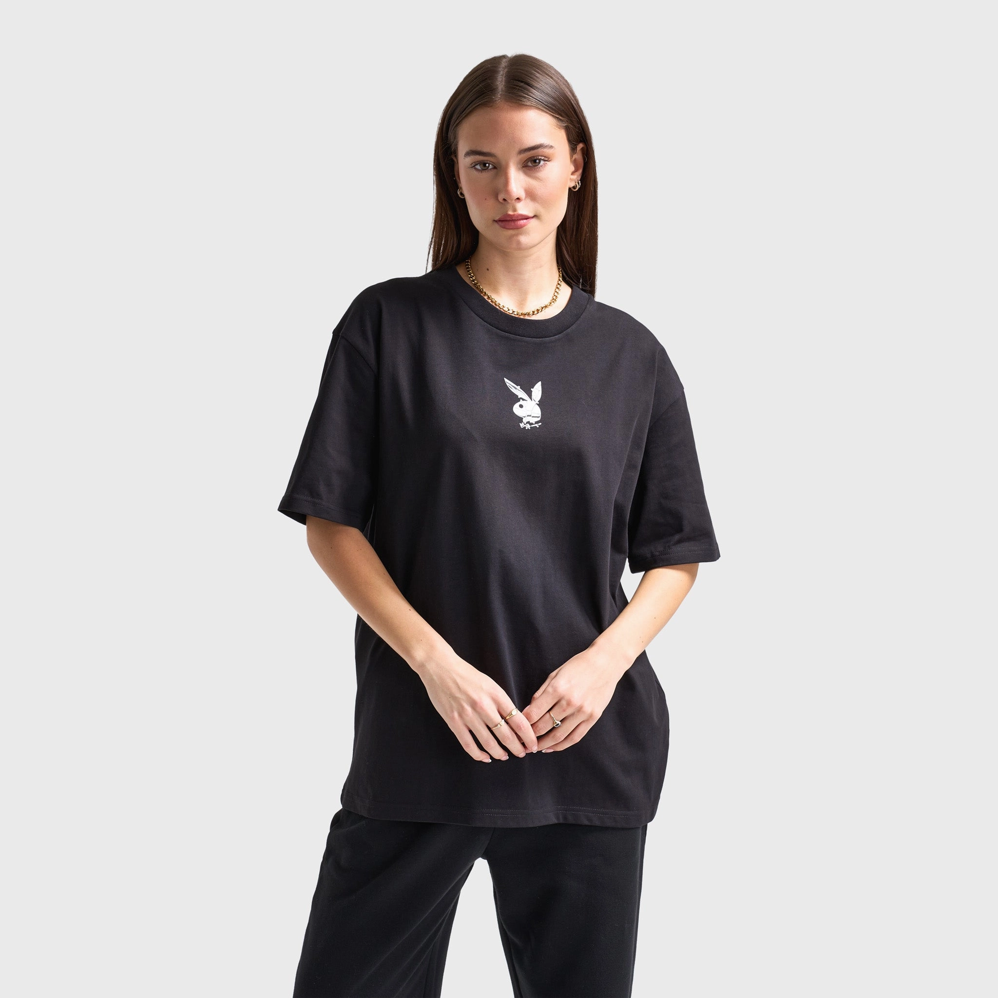 Playboy Chrome RH Oversized Graphic T-Shirt / Black camouflage color