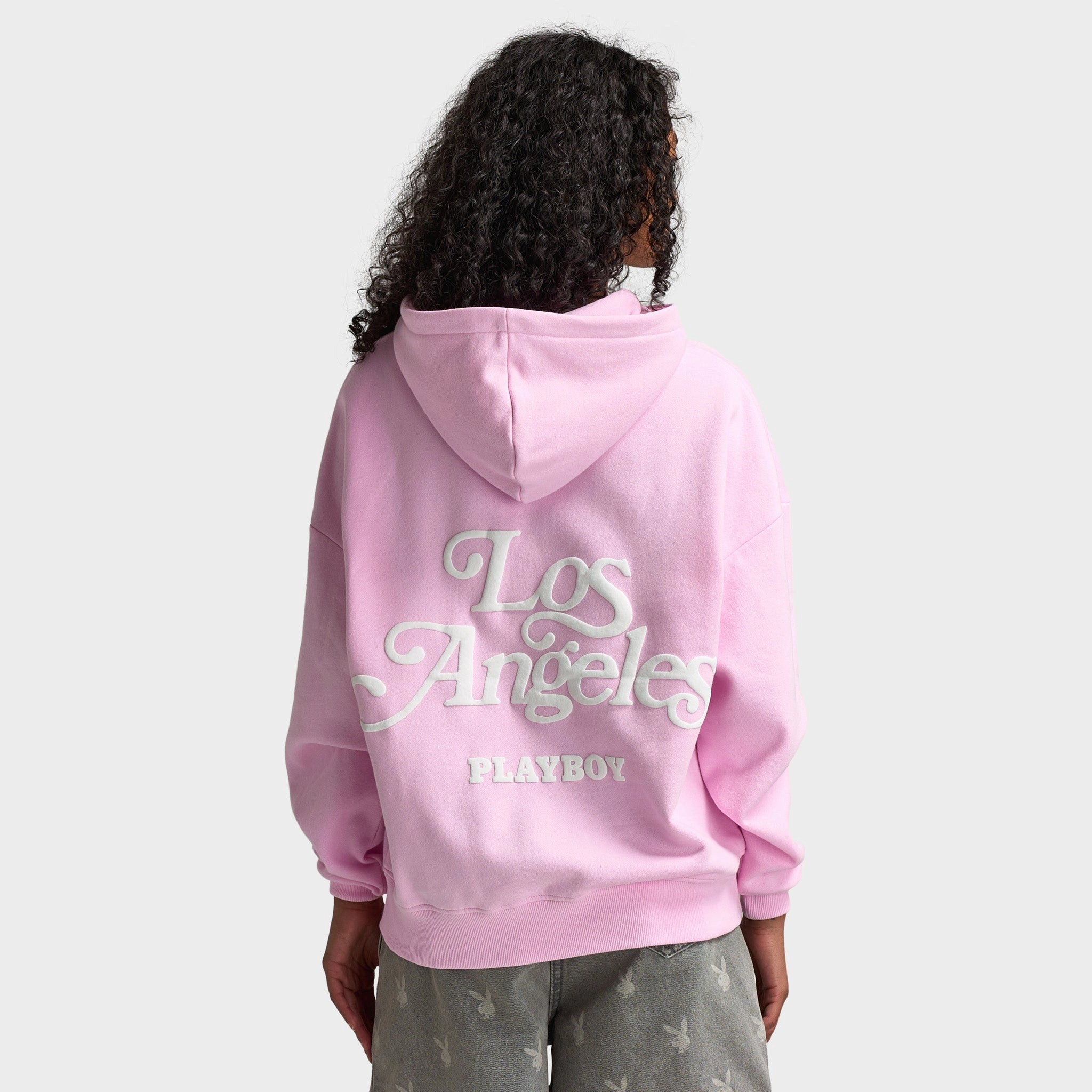 Playboy L.A Front Zip Oversized Hoodie / Baby Pink PFC Free Treatment