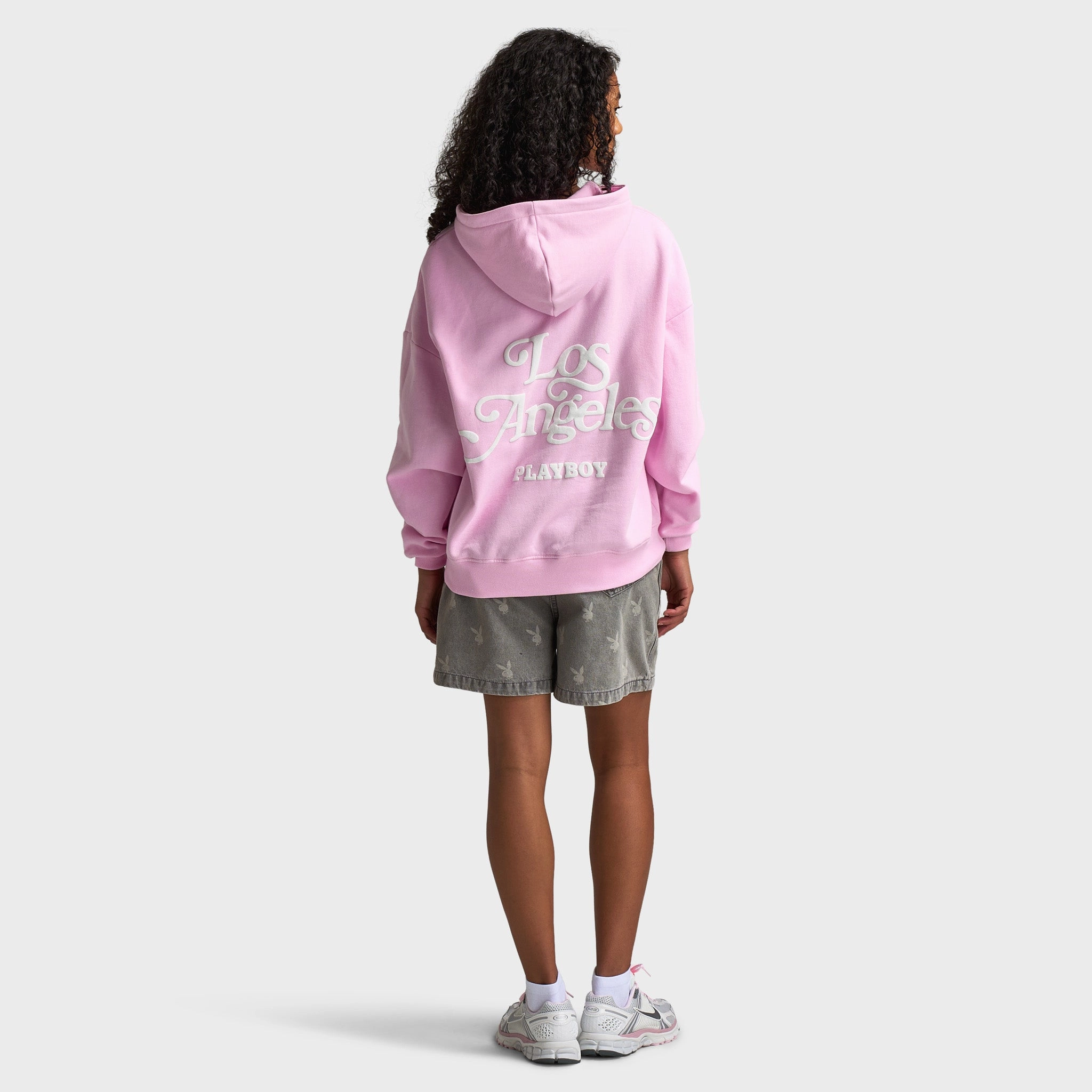 Playboy L.A Front Zip Oversized Hoodie / Baby Pink Noise Reduced Fastener System