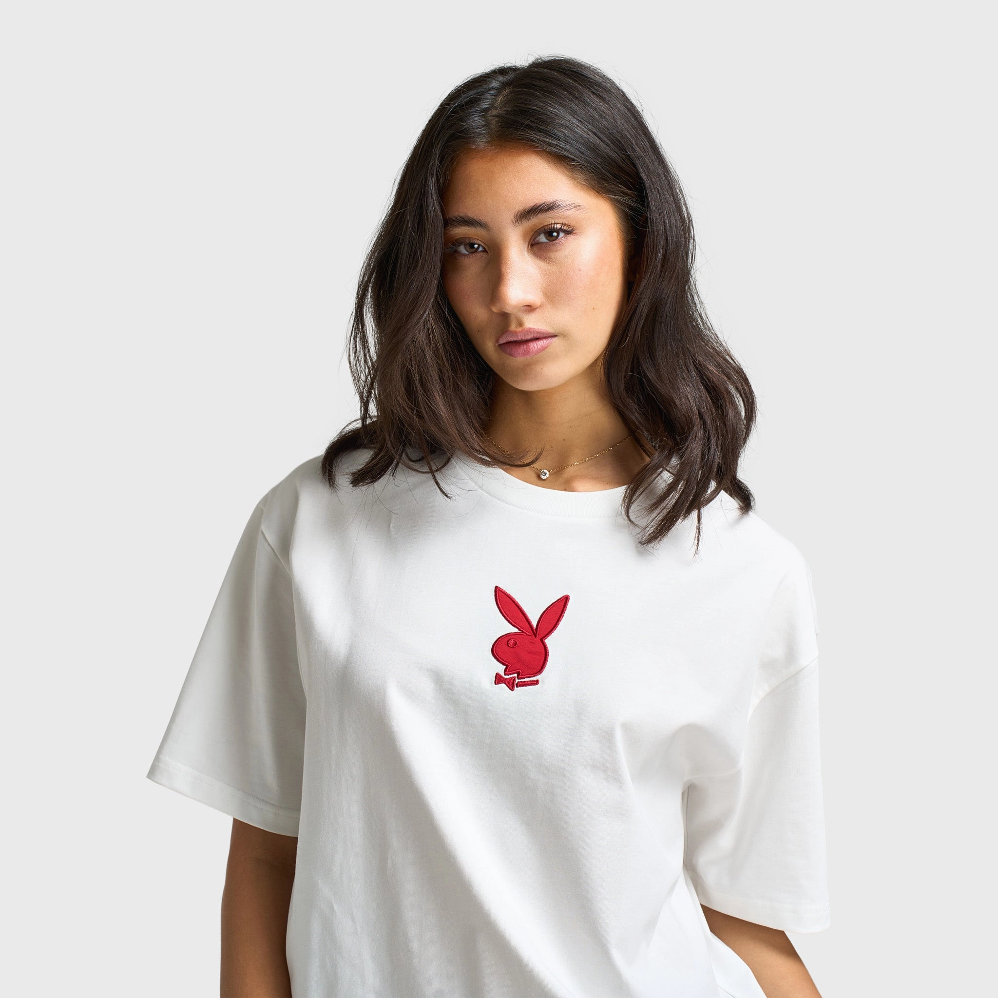 Playboy Script Graphic T-Shirt / Off White Relaxed Comfort Look VintageWashEffect