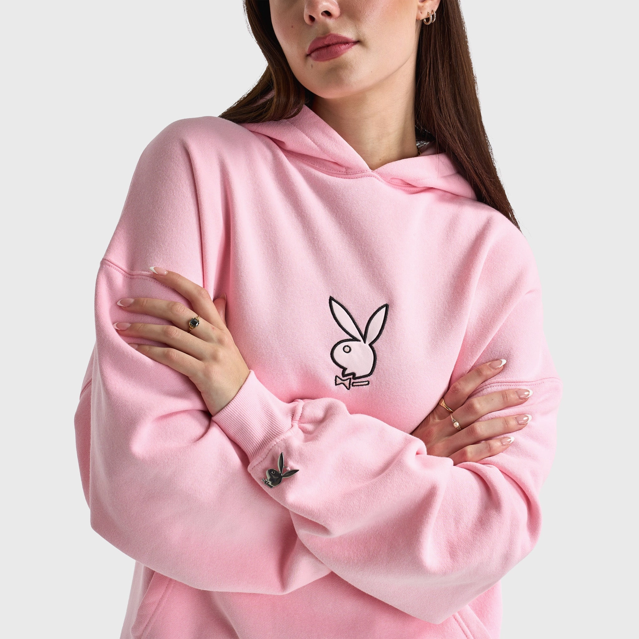 Playboy Script Oversized Graphic Hoodie / Pink Oversized Silhouette