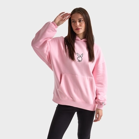 Light Padding Eco Friendly Dyed Fabric Playboy Script Oversized Graphic Hoodie / Pink