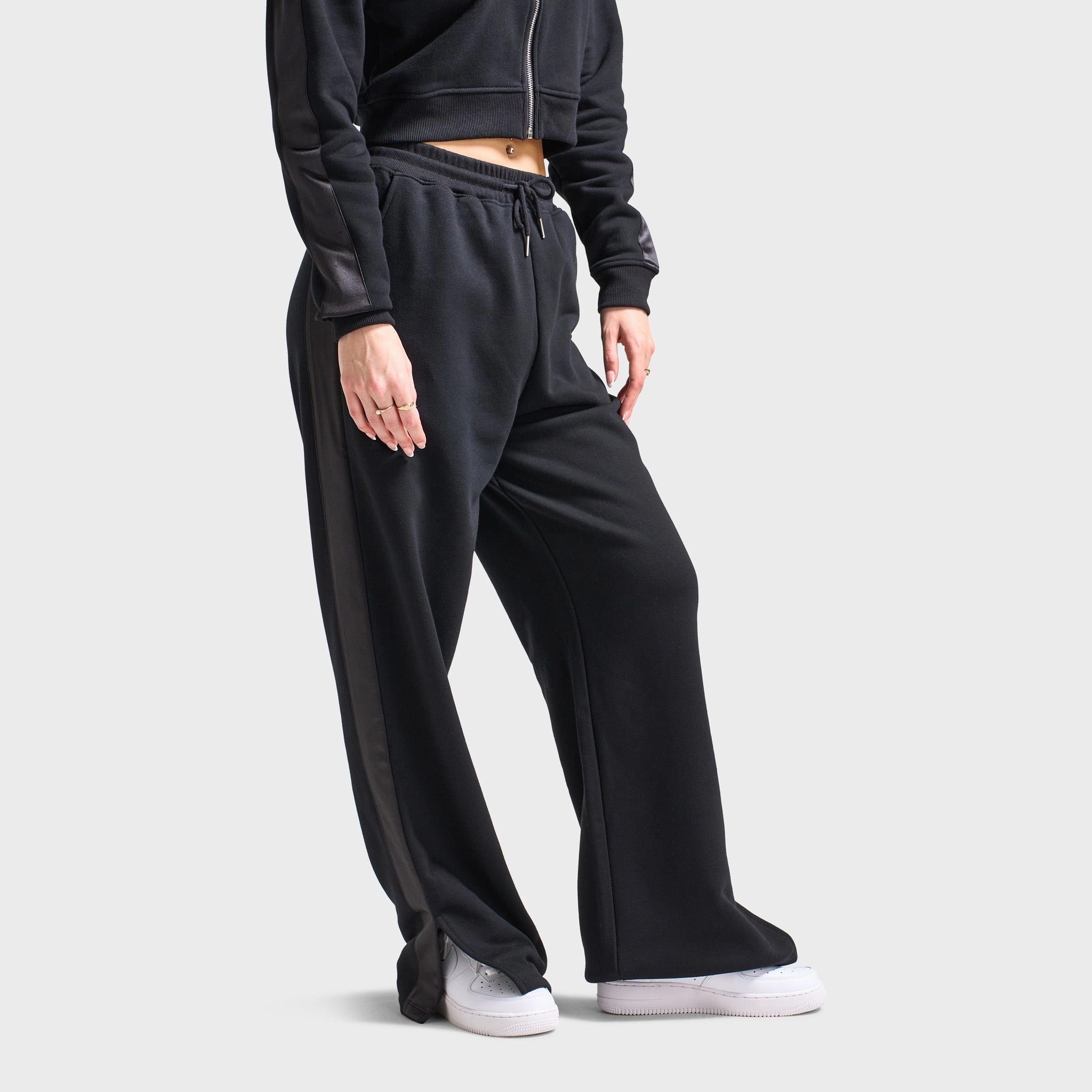 4Way Stretch Playboy Script Wide Leg Track Pants / Black