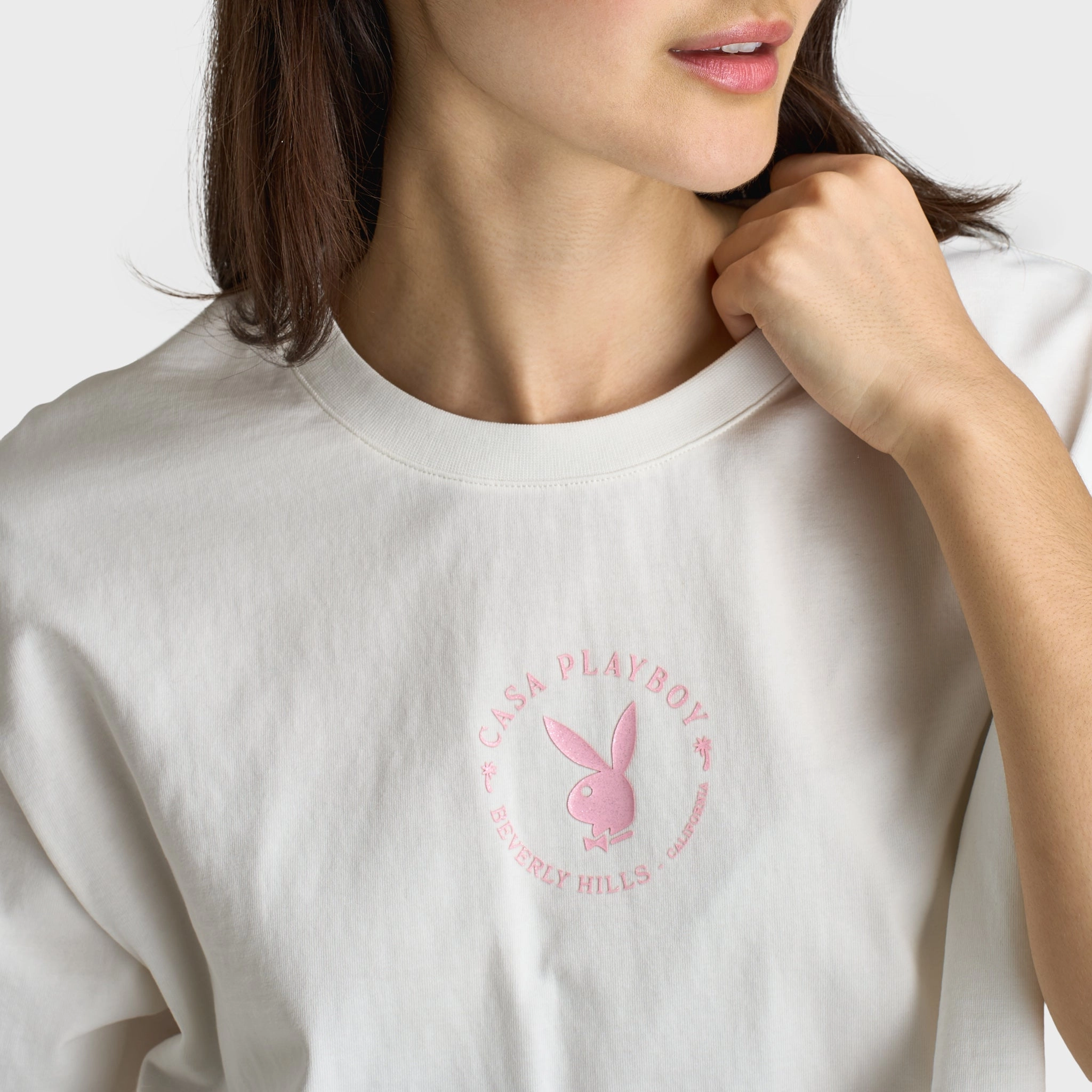 SeamFreeShoulders Athletic Wear Playboy Women's California Club Tee Off White / Pinkesque