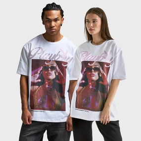 High Neckline Playboy Women's Diamonte Izabela Oversized Graphic T-Shirt /