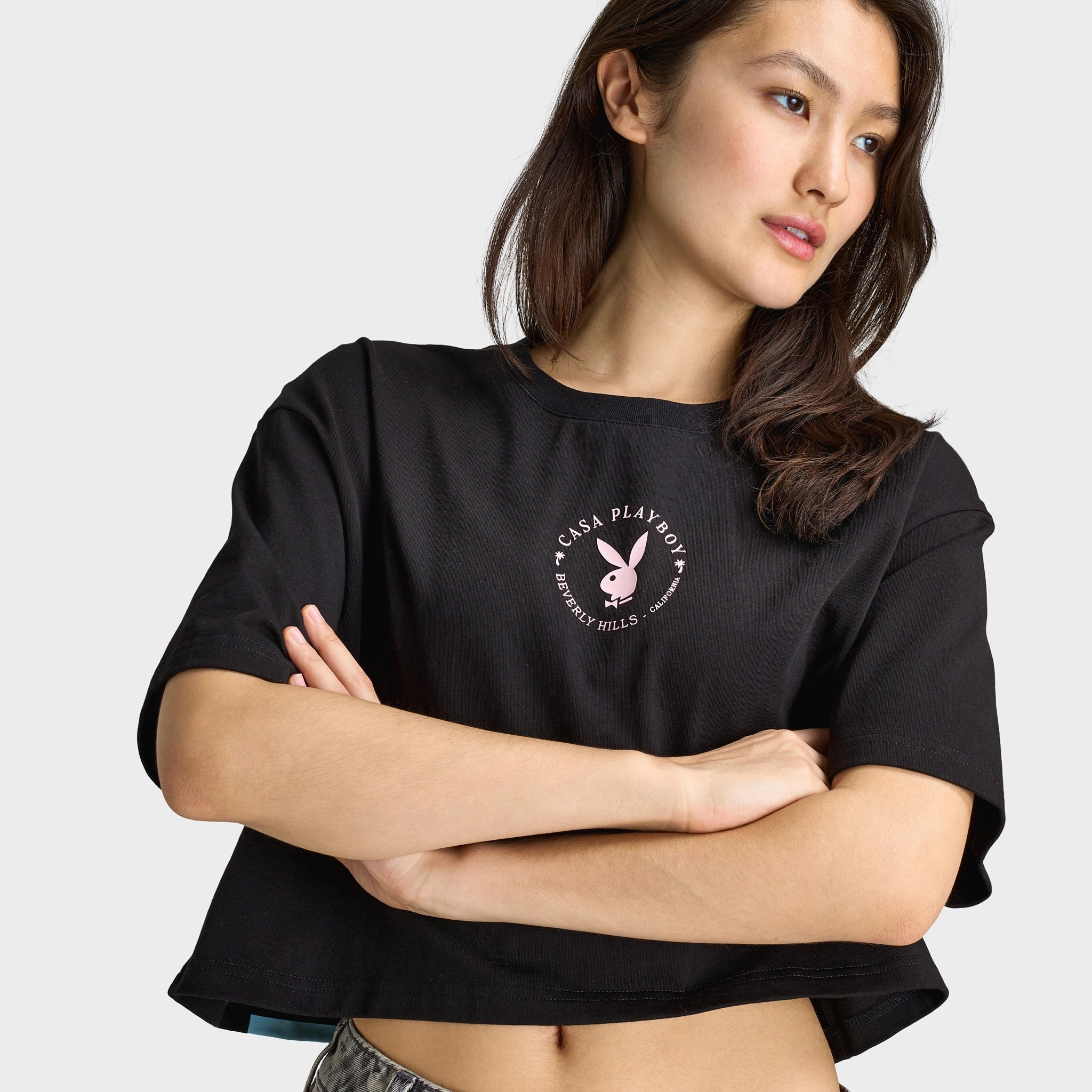 Street Comfort Soft and Relaxed Playboy Women's Pool Playmate Tee Black / Pinkesque