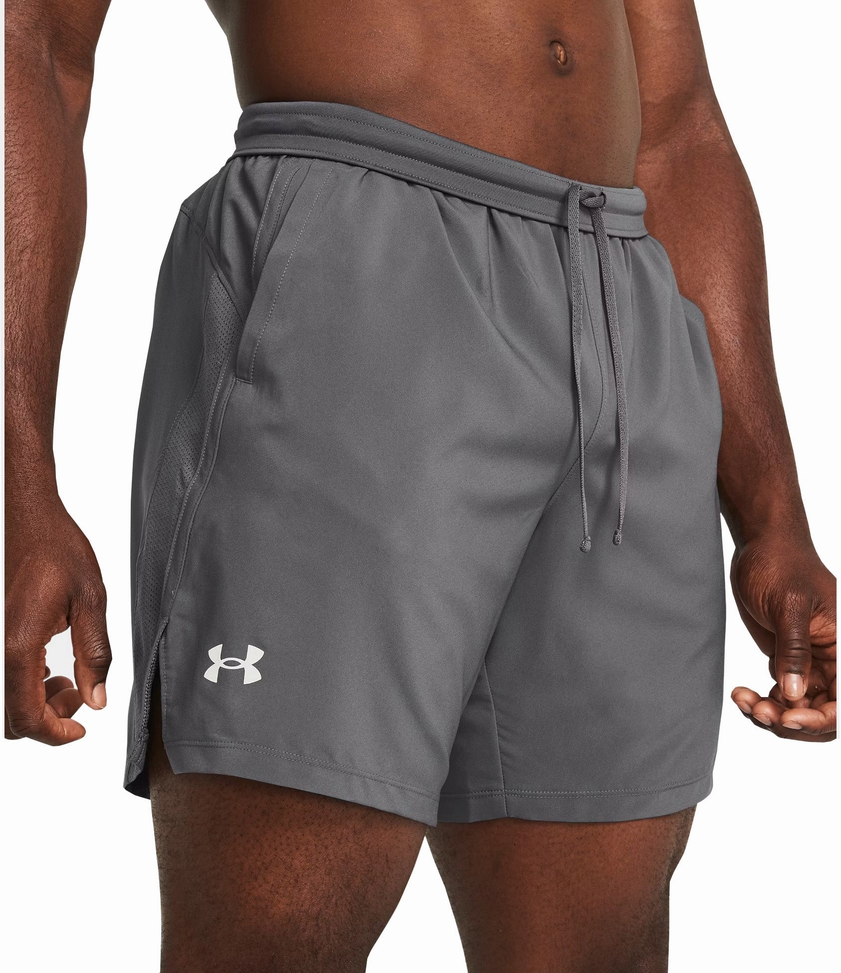WrinkleResistant Texture Patterned styles Under Armour Launch 7 Inch Mens Running Shorts - Grey