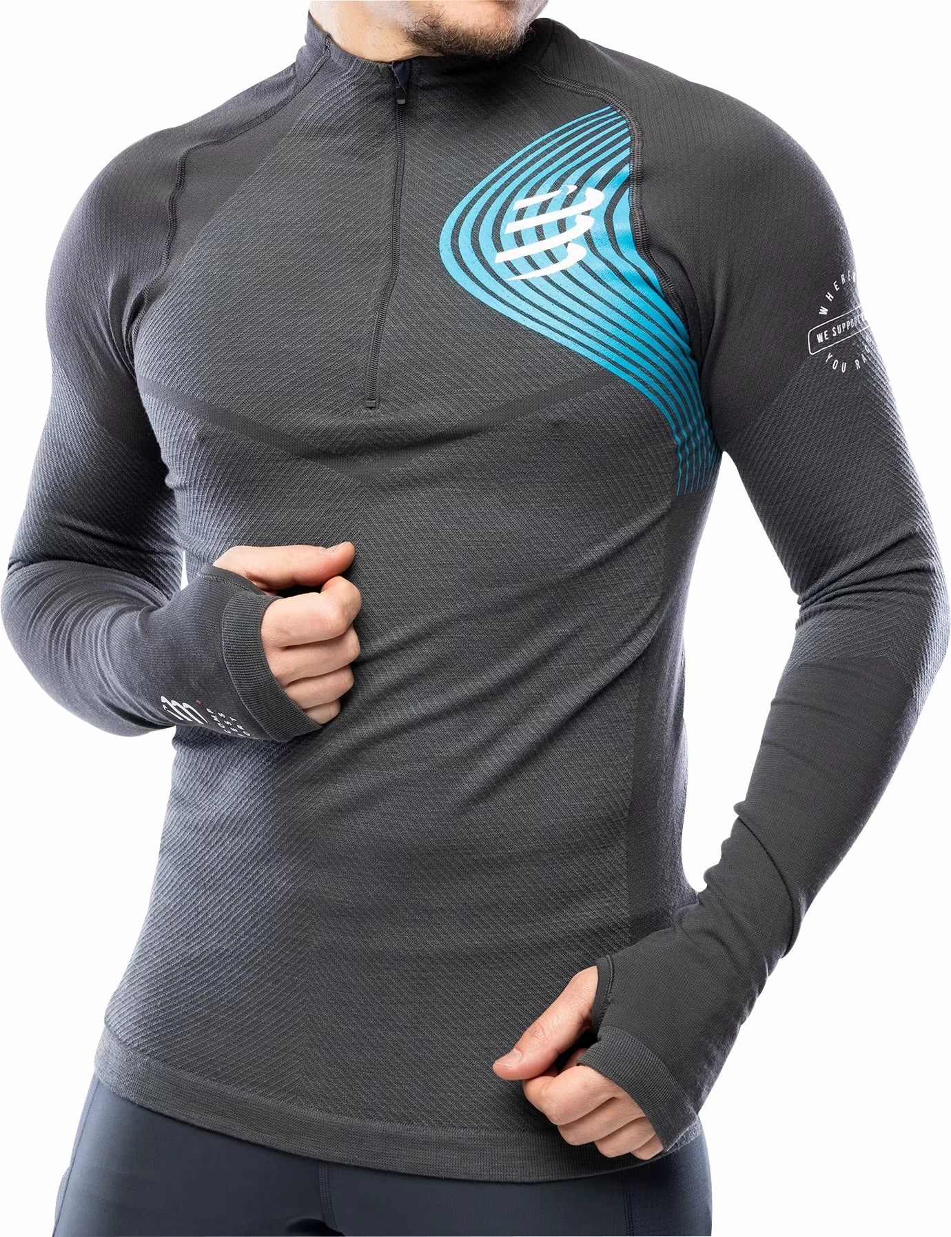 Compressport Winter Trail Postural Half Zip Long Sleeve Mens Running Top - Grey exploration Non-irritating
