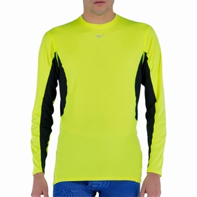 anniversary Personalized Gift Mizuno Breath Thermo Mid Weight Long Sleeve Mens Running Top - Yellow