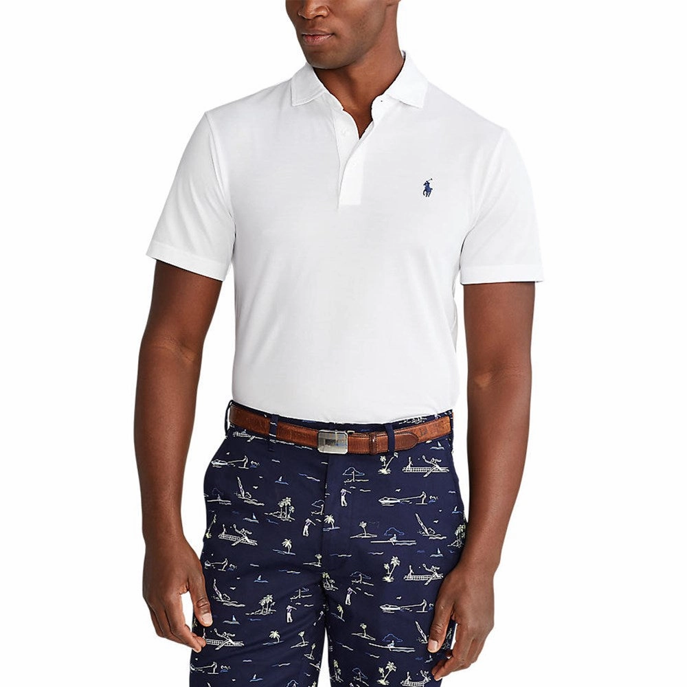 Solid Color Eco Friendly Dye Polo Golf Ralph Lauren Tour Pique Polo Shirt - White