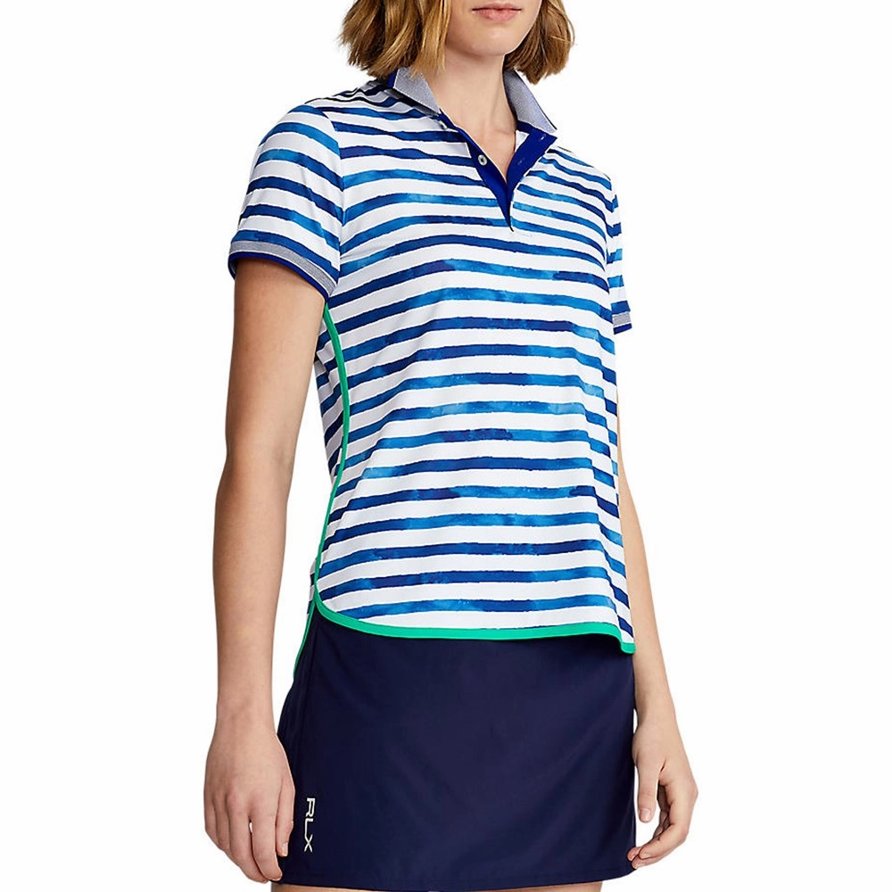 Polo Golf Ralph Lauren Women's Short Sleeve Polo Shirt - Blue Artist Stripe Thermoregulating Lining Golf Apparel