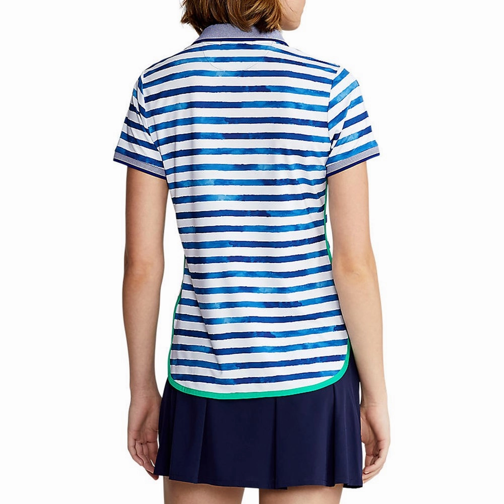 Polo Golf Ralph Lauren Women's Short Sleeve Polo Shirt - Blue Artist Stripe Stylish Collar Retro Vibe